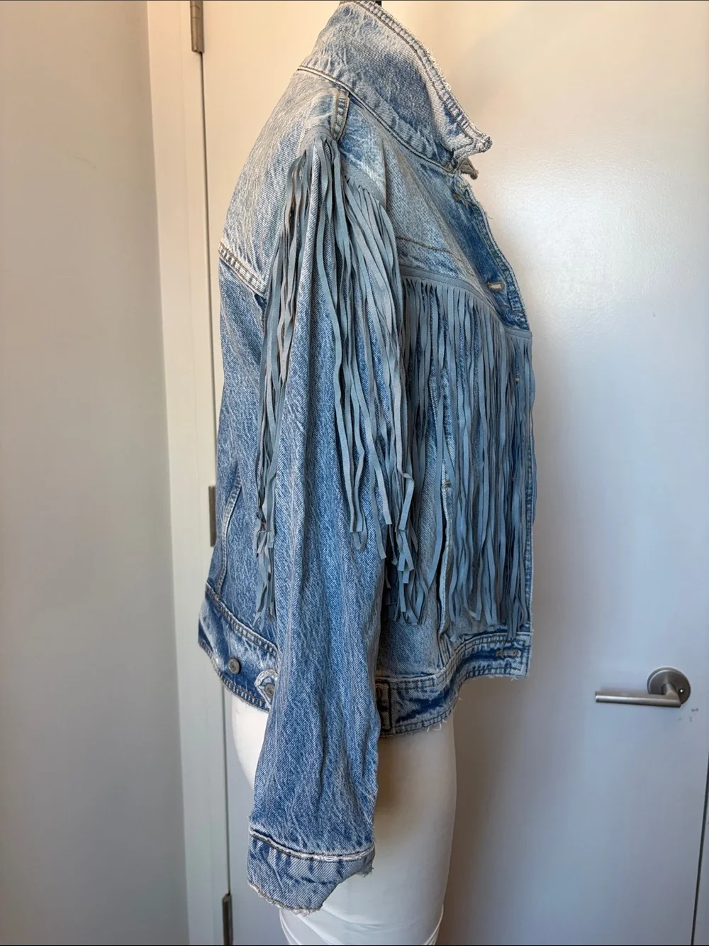 Free People Light Blue Denim Fringe Jacket - Picture 5 of 8